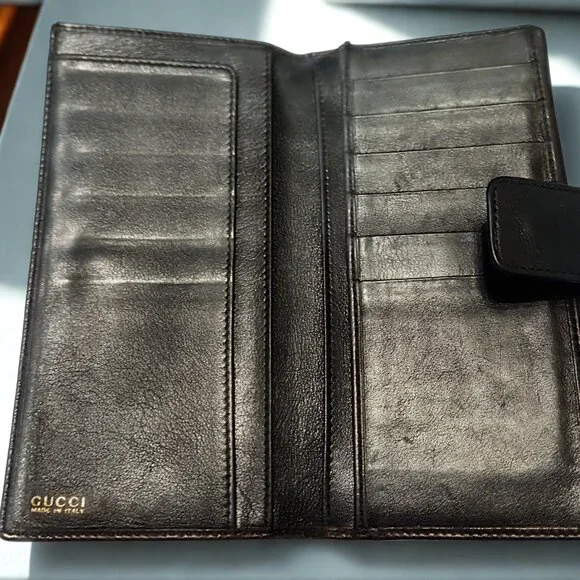 Gucci Black Leather Wallet w/ Bamboo Bit w/ DB – Cleaned & Conditioned – Vintage - Picture 4 of 7